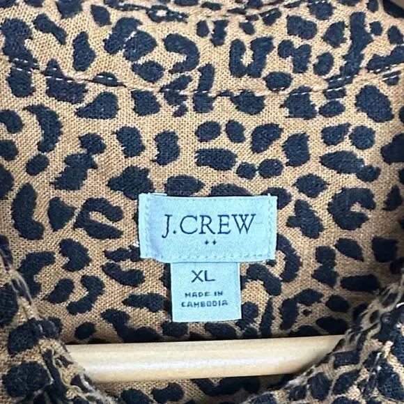 J. CREW 2025 Linen Belted Mini Shirt Dress Warm Brandy Animal Print Sz XL {3T15}